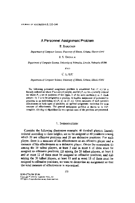 (PDF) A personnel assignment problem