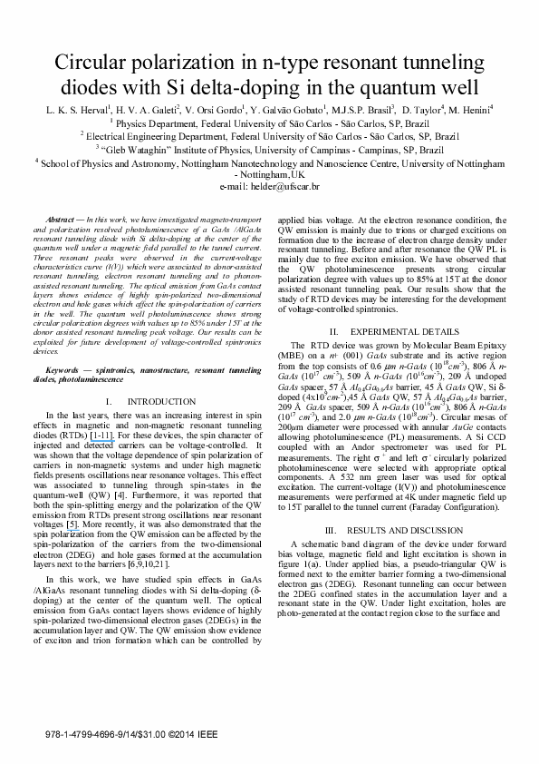 (PDF) Circular polarization in n-type resonant tunneling diodes with Si ...