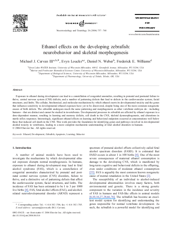 (PDF) Ethanol effects on the developing zebrafish: neurobehavior and ...