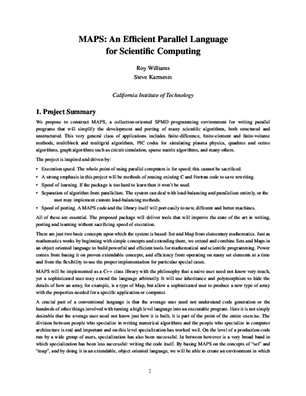 (PDF) MAPS: An Efficient Parallel Language for Scientific Computing