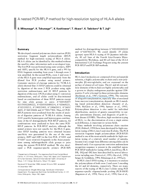 (PDF) A nested PCR-RFLP method for high-resolution typing of HLA-A alleles