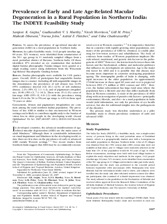 (PDF) Prevalence of Early and Late Age-Related Macular Degeneration in ...