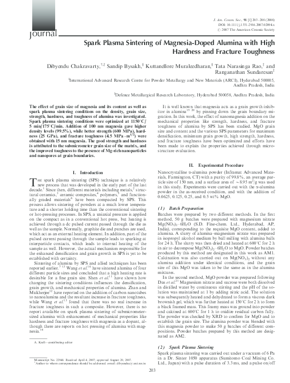 (PDF) Spark Plasma Sintering of Magnesia-Doped Alumina with High ...