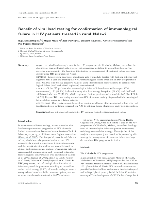 (PDF) Benefit of viral load testing for confirmation of immunological ...