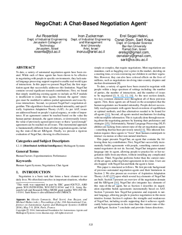(PDF) Negochat: A chat-based negotiation agent