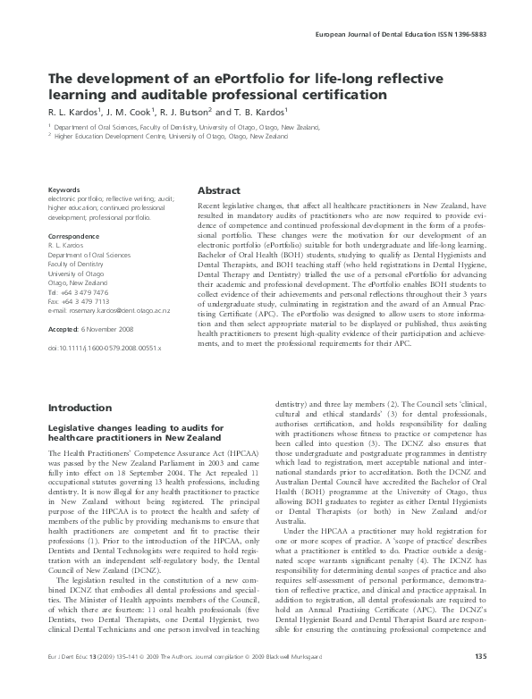 (PDF) The development of an ePortfolio for life-long reflective ...