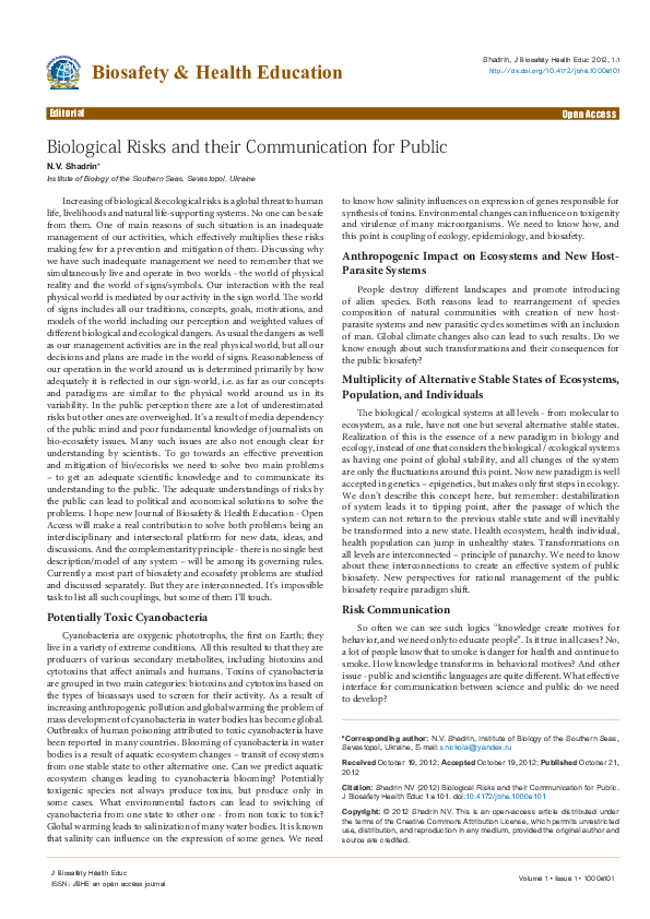 (PDF) Biological Risks and their Communication for Public
