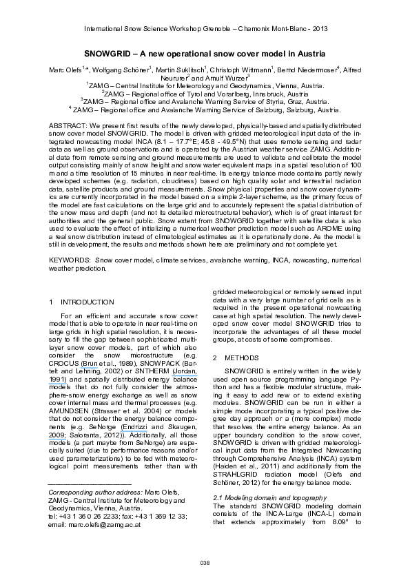 (PDF) SNOWGRID – A New Operational Snow Cover Model in Austria