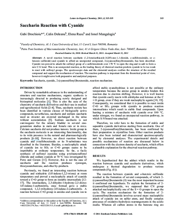 (PDF) Saccharin Reaction with Cyanide Gabi Drochioiu Academia.edu