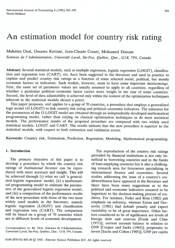 (PDF) An estimation model for country risk rating