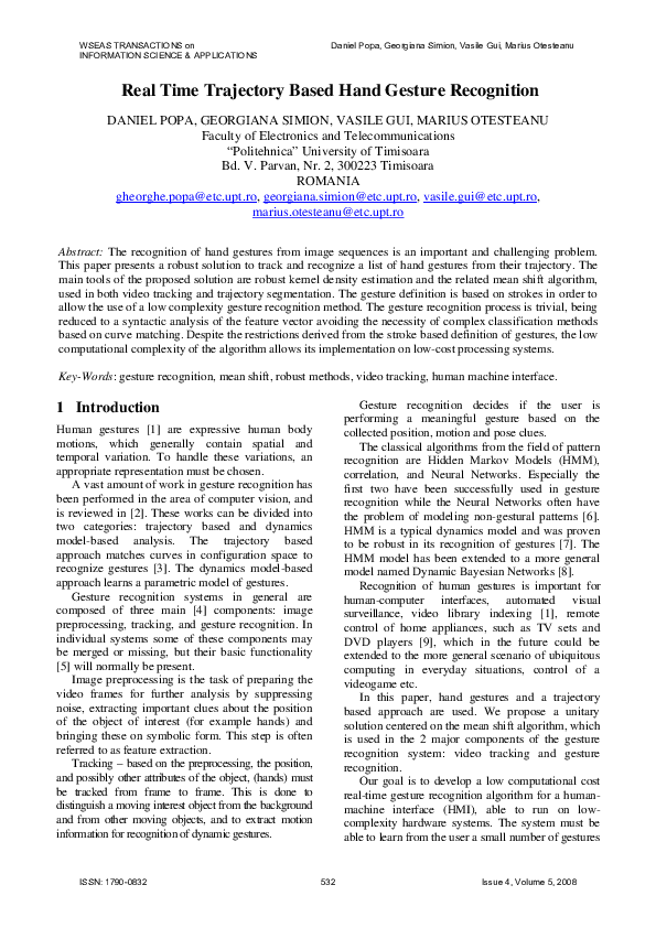 (PDF) Real time trajectory based hand gesture recognition
