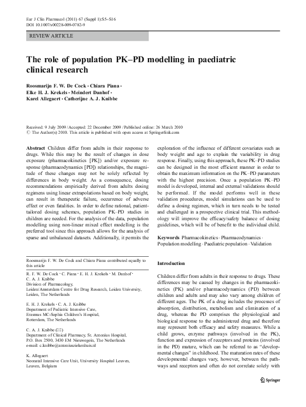 (PDF) The role of population PKPD modelling in paediatric clinical