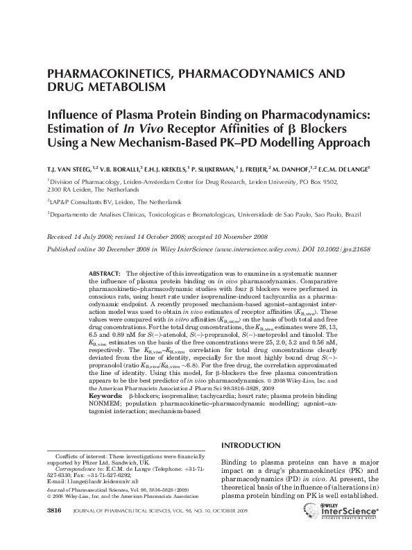 (PDF) Influence of plasma protein binding on pharmacodynamics ...