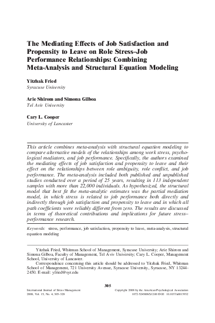 (PDF) The mediating effects of job satisfaction and propensity to leave ...