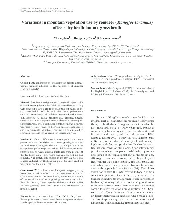 (PDF) Variations in mountain vegetation use by reindeer ( Rangifer ...