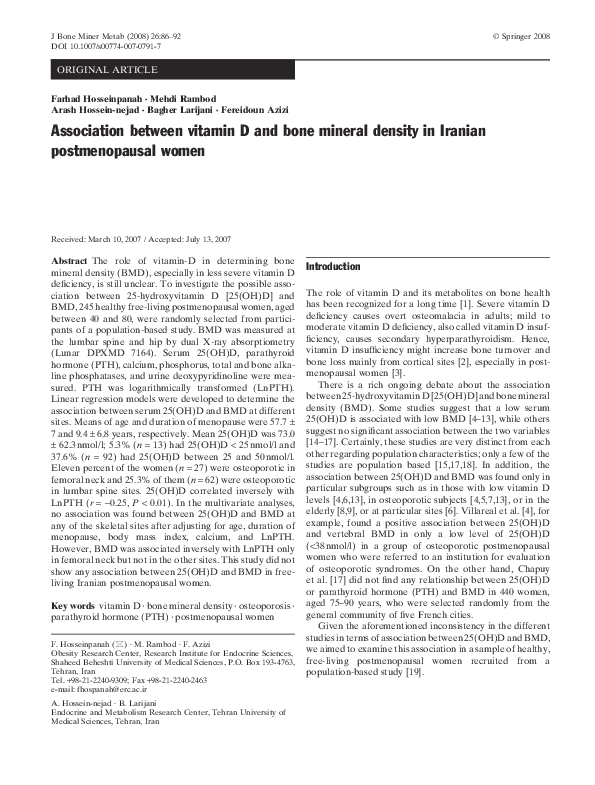 (PDF) Association between vitamin D and bone mineral density in Iranian ...