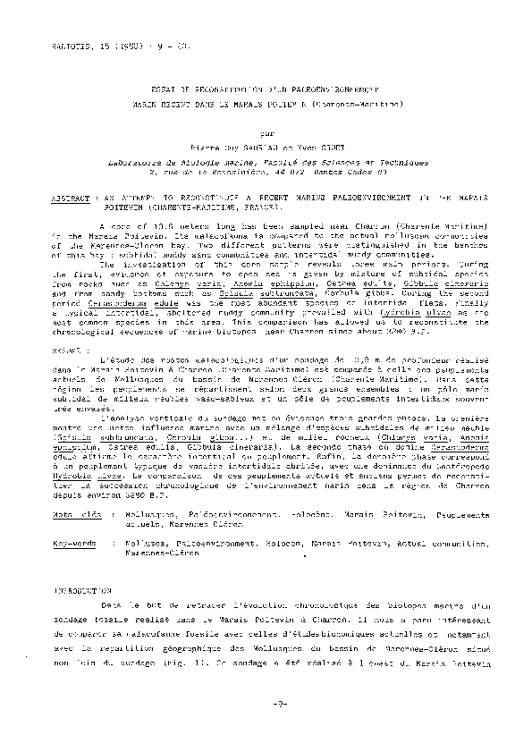(PDF) Essai de reconstitution d'un paléoenvironnement marin récent dans ...