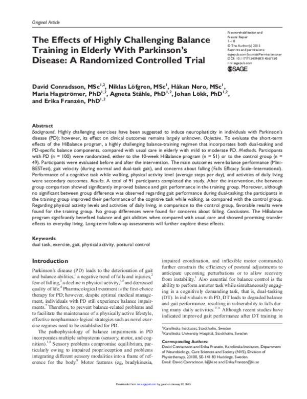 (PDF) The Effects of Highly Challenging Balance Training in Elderly ...