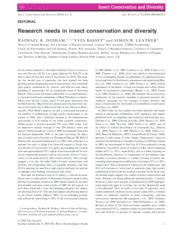 (PDF) Research needs in insect conservation and diversity