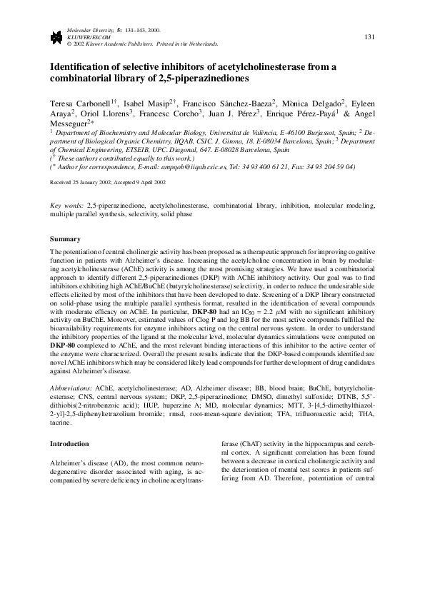 (PDF) Identification of selective inhibitors of acetylcholinesterase ...
