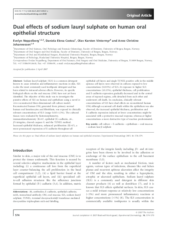 (PDF) Dual effects of sodium lauryl sulphate on human oral epithelial