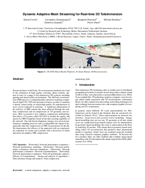 (PDF) Dynamic adaptive mesh streaming for real-time 3D teleimmersion