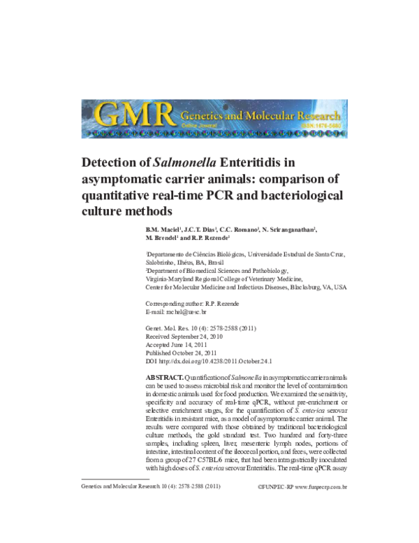 (PDF) Detection of Salmonella Enteritidis in asymptomatic carrier ...