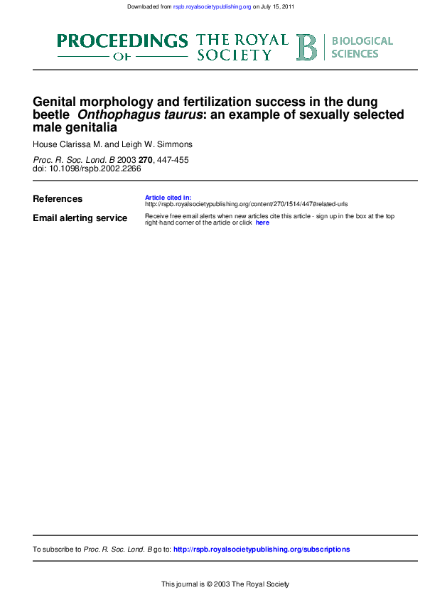 (PDF) Genital morphology and fertilization success in the dung beetle