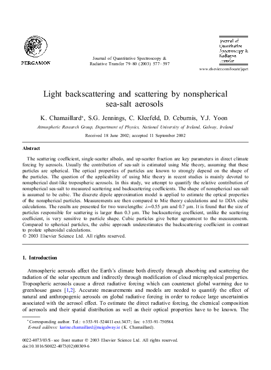 (PDF) Light backscattering and scattering by nonspherical sea-salt aerosols
