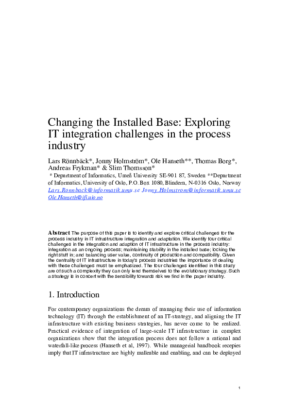 (PDF) Changing the Installed Base: Exploring IT integration challenges ...