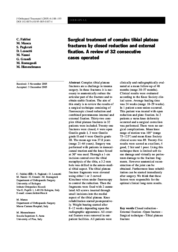 (PDF) Surgical treatment of complex tibial plateau fractures by closed ...