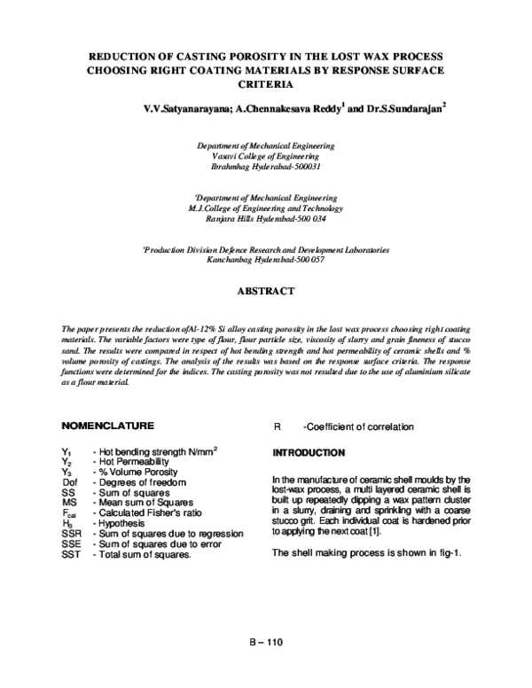 (PDF) Reduction of Casting Porosity in the Lostwax process choosing