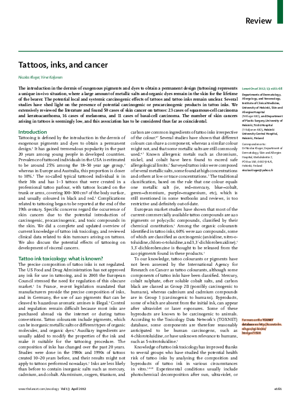 (PDF) Tattoos, inks, and cancer Virve Koljonen Academia.edu
