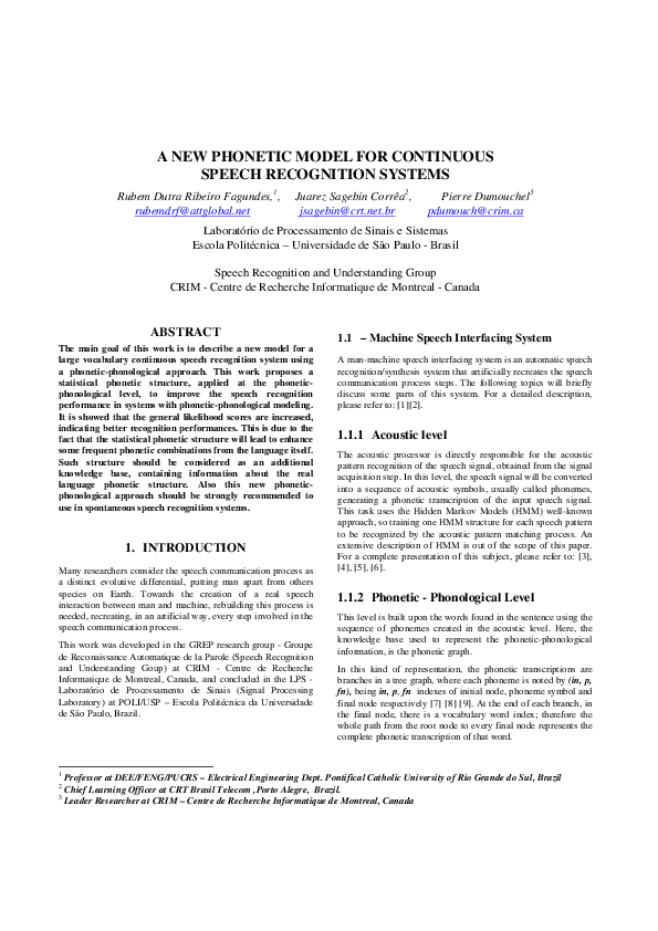 (PDF) A new phonetic model for continuous speech recognition systems
