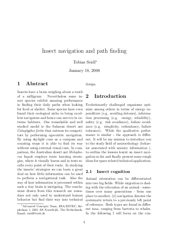 (PDF) Insect navigation and path finding