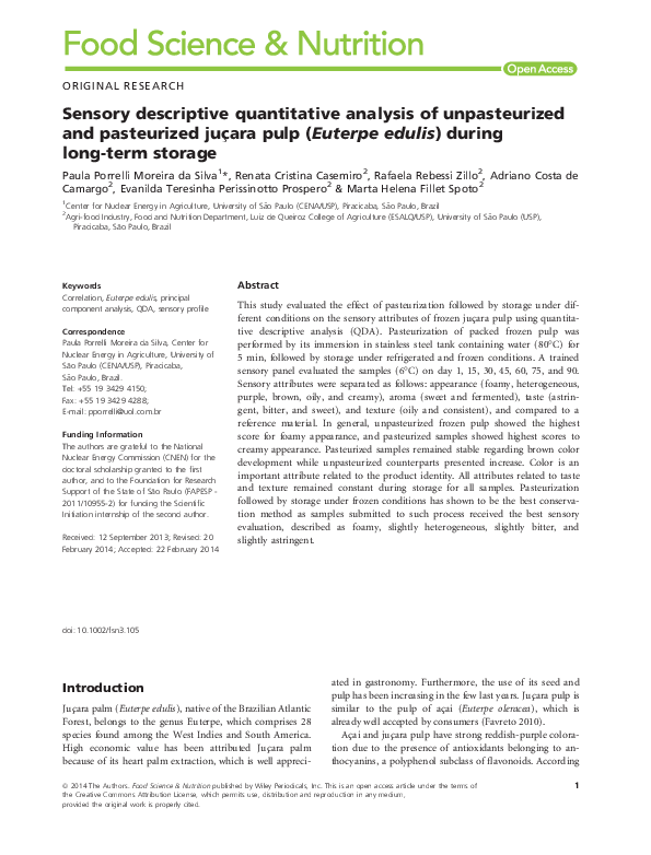 (PDF) Sensory descriptive quantitative analysis of unpasteurized and ...
