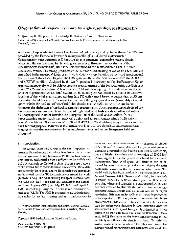 observation of tropical cyclones by high resolution scatterometry