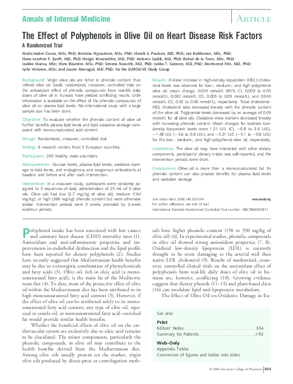 (PDF) The Effect of Polyphenols in Olive Oil on Heart Disease Risk Factors
