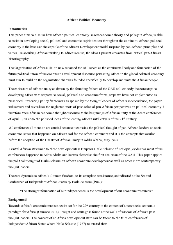 Doc African Political Economy On The Social Economic And Political