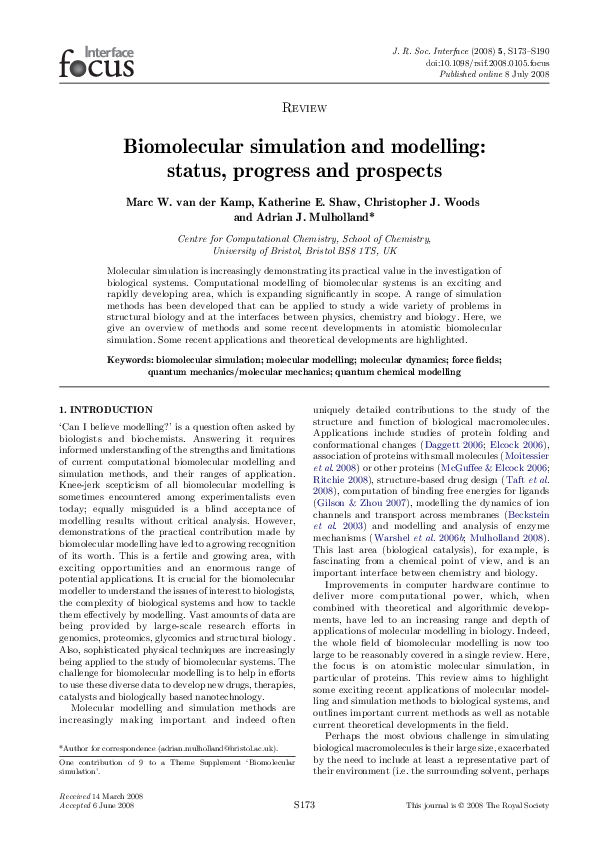 (PDF) Biomolecular simulation and modelling: status, progress and prospects