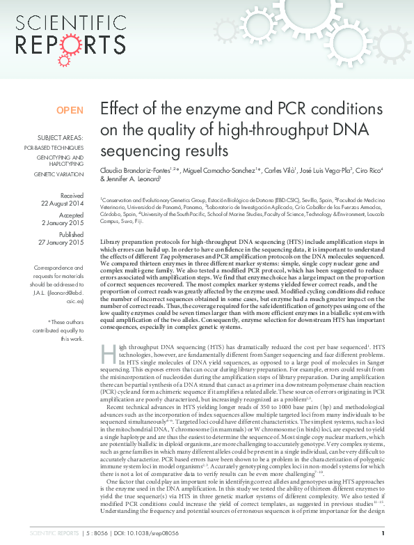 (PDF) Effect of the enzyme and PCR conditions on the quality of high ...