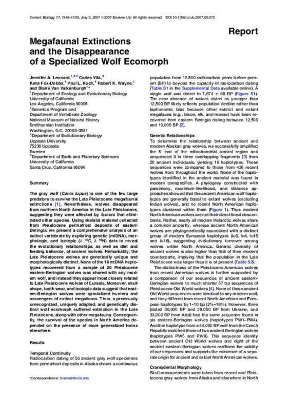 (PDF) Megafaunal extinctions and the disappearance of a specialized ...
