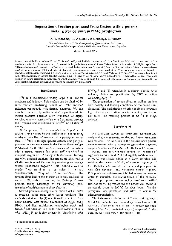 (PDF) Separation of iodine produced from fission with a porous metal ...