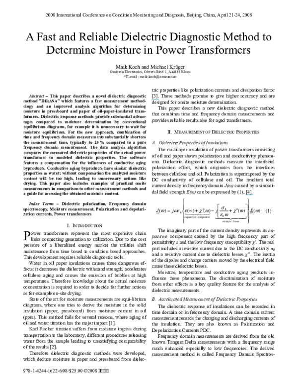 (PDF) A fast and reliable dielectric diagnostic method to determine ...