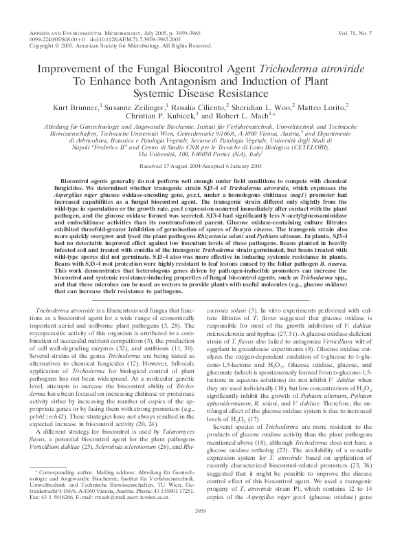 (PDF) Improvement of the Fungal Biocontrol Agent Trichoderma atroviride ...