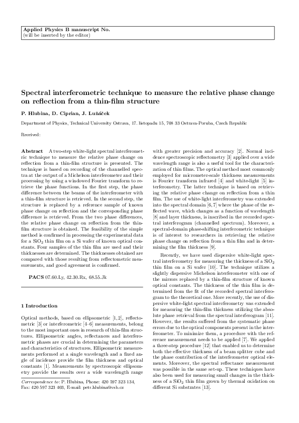 (PDF) Spectral interferometric technique to measure the relative phase ...