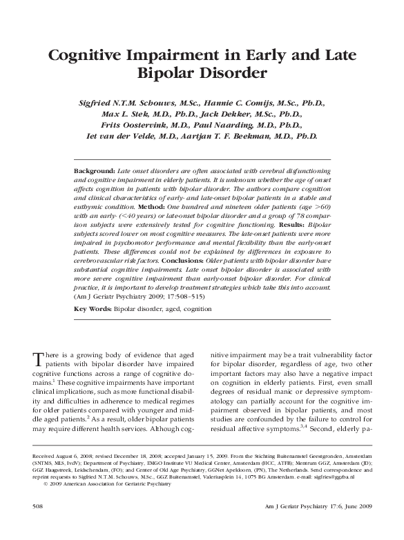 (PDF) Cognitive impairment in early and late bipolar disorder