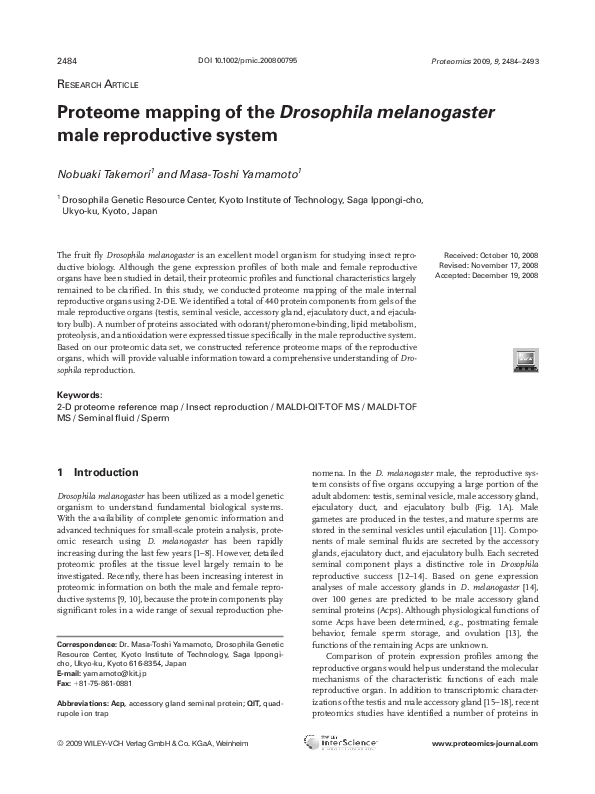 (PDF) Proteome mapping of the Drosophila melanogaster male reproductive ...