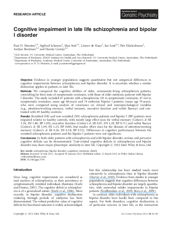 (PDF) Cognitive impairment in late life schizophrenia and bipolar I ...