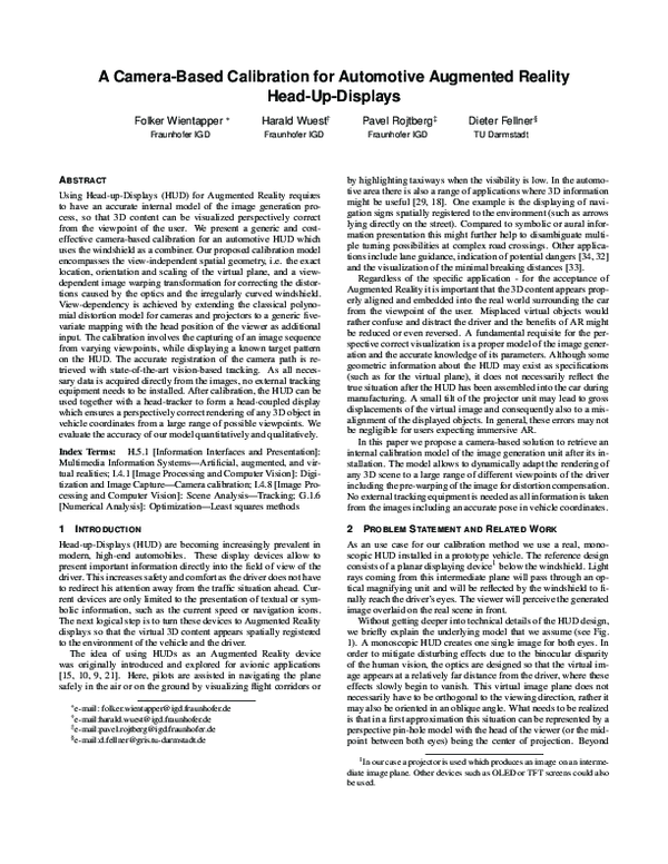 (PDF) A camerabased calibration for automotive augmented reality Head
